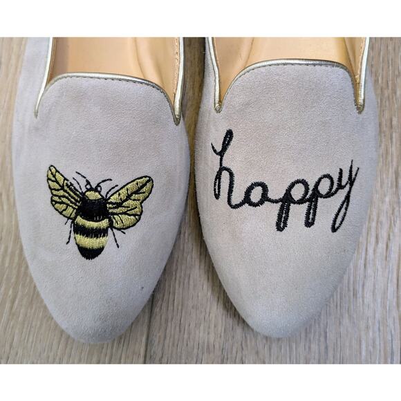 NEW C. Wonder Celeste Bee Happy Beige Suede Leather Embroidered Flats Size 5 - Picture 2 of 9